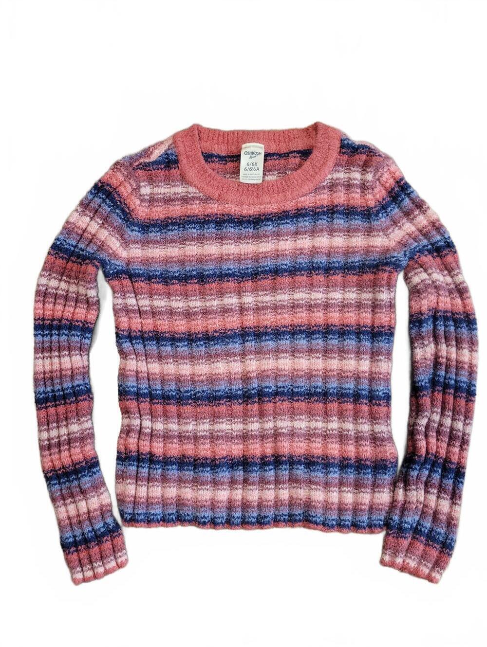 OshKosh B'gosh Pink Blue Stripe Cozy Soft Warm Crew Neck Sweater Girls Size 6